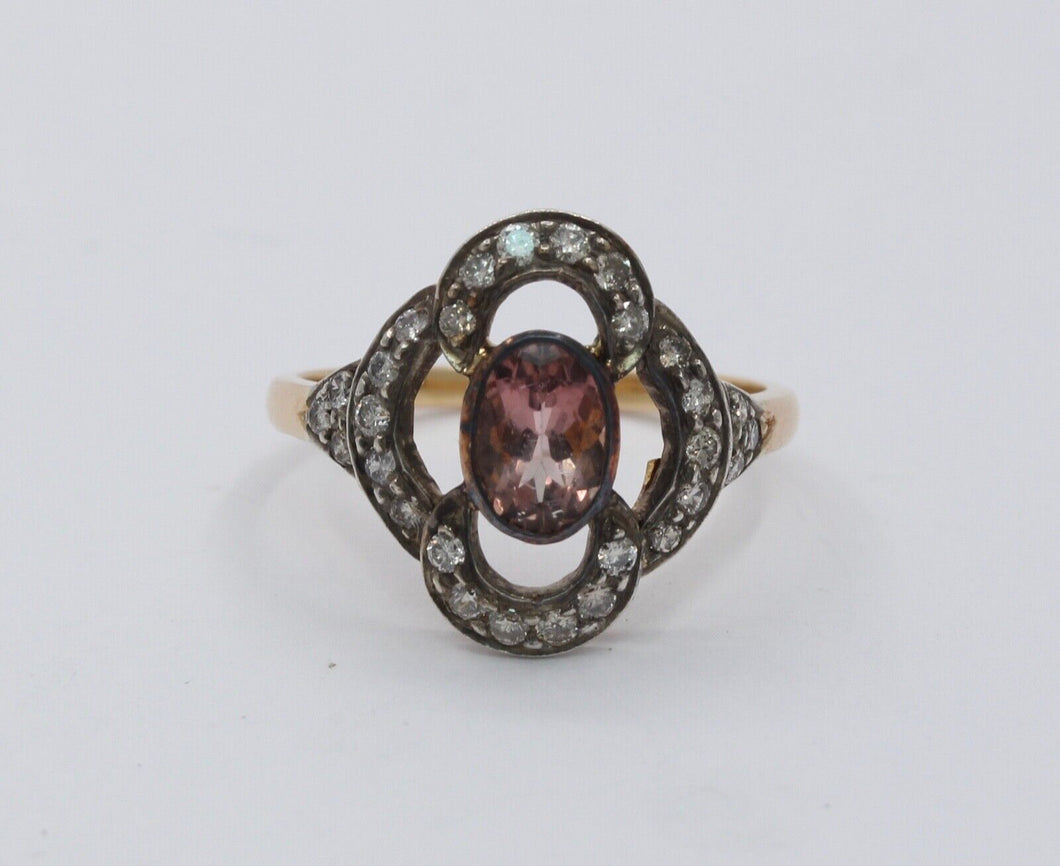 Antique 14K/10K Yellow & White Gold Pink Tourmaline Diamond Ring