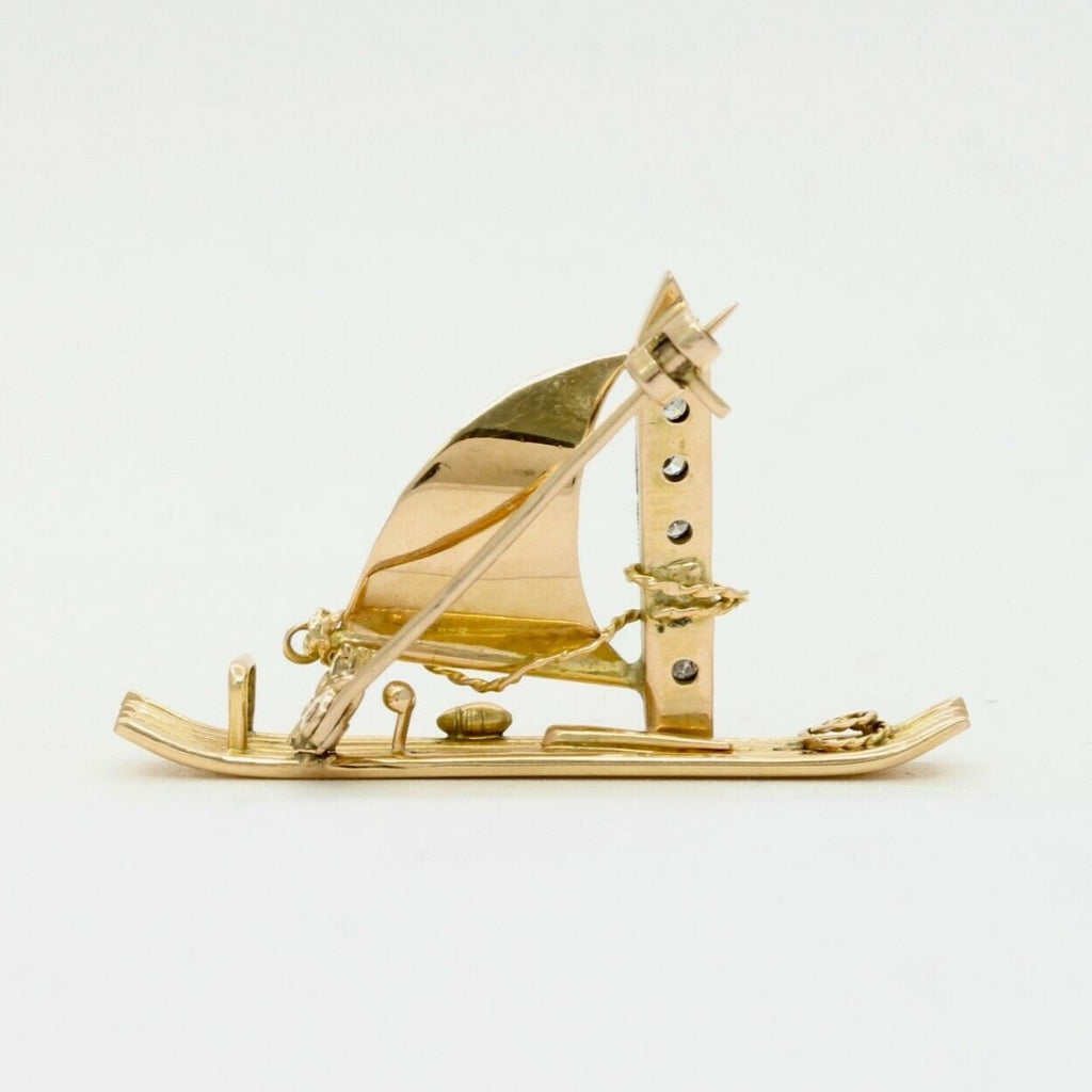 Vintage 14k Yellow Gold Diamond SailBoat Brooch
