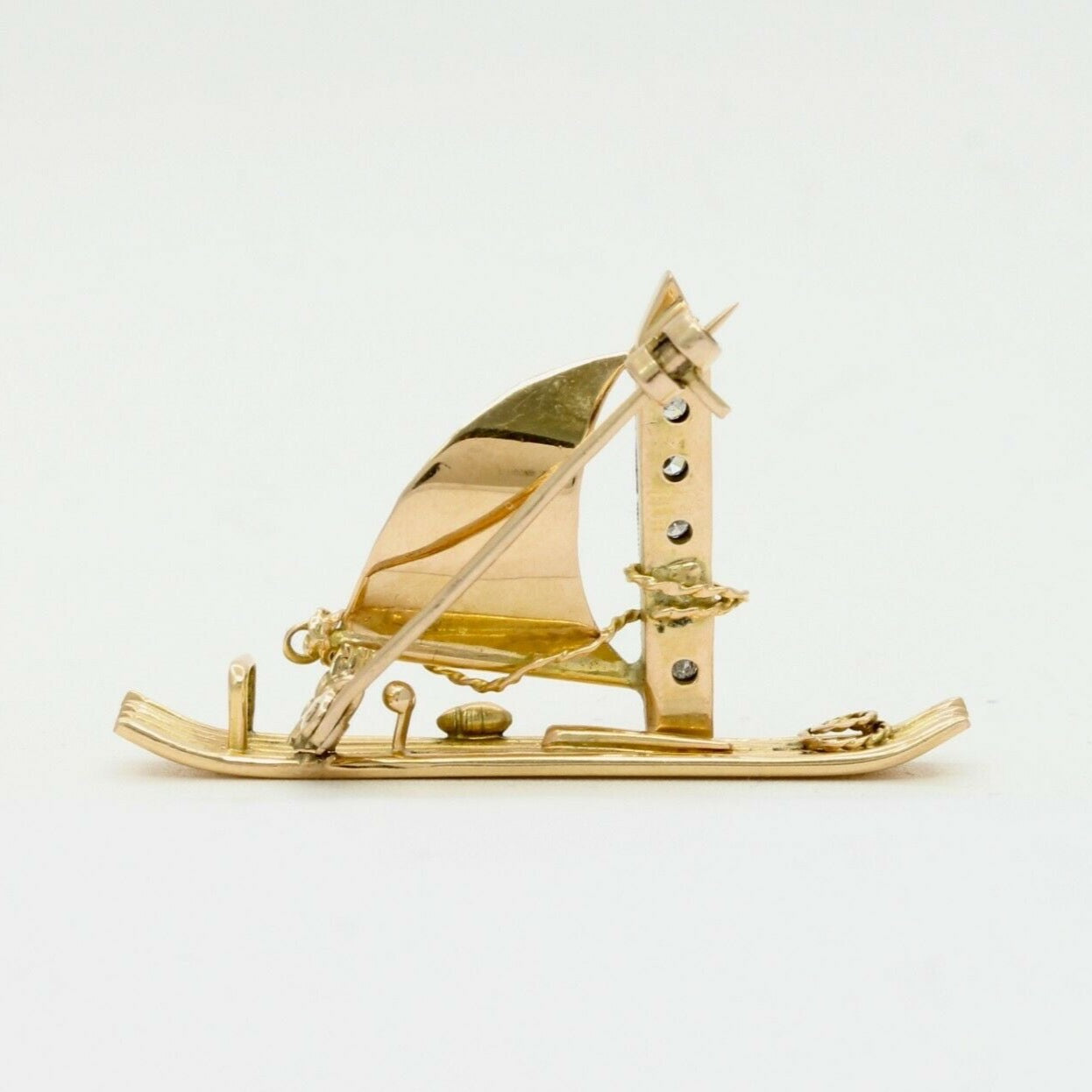 Vintage 14k Yellow Gold Diamond SailBoat Brooch
