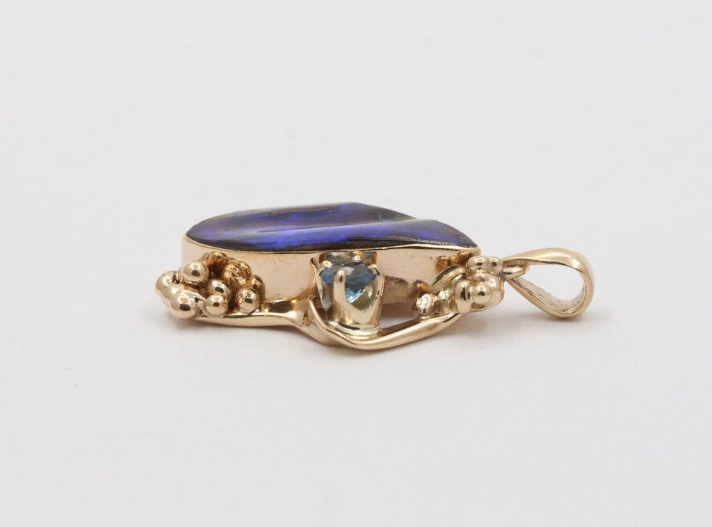 Beautiful Boulder Opal Topaz 14K Yellow Gold Pendant