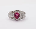 Vintage Pink Sapphire Diamonds 14K White Gold Ring