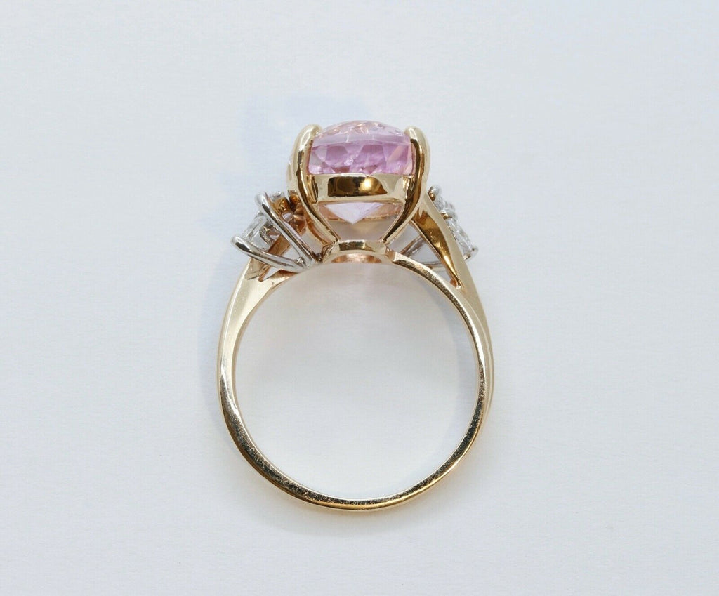 Vintage Ladies Kunzite Diamonds 14K Yellow Gold Ring