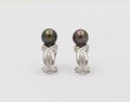 Vintage Tahitian Black Pearls Diamonds 14K White Gold Earrings