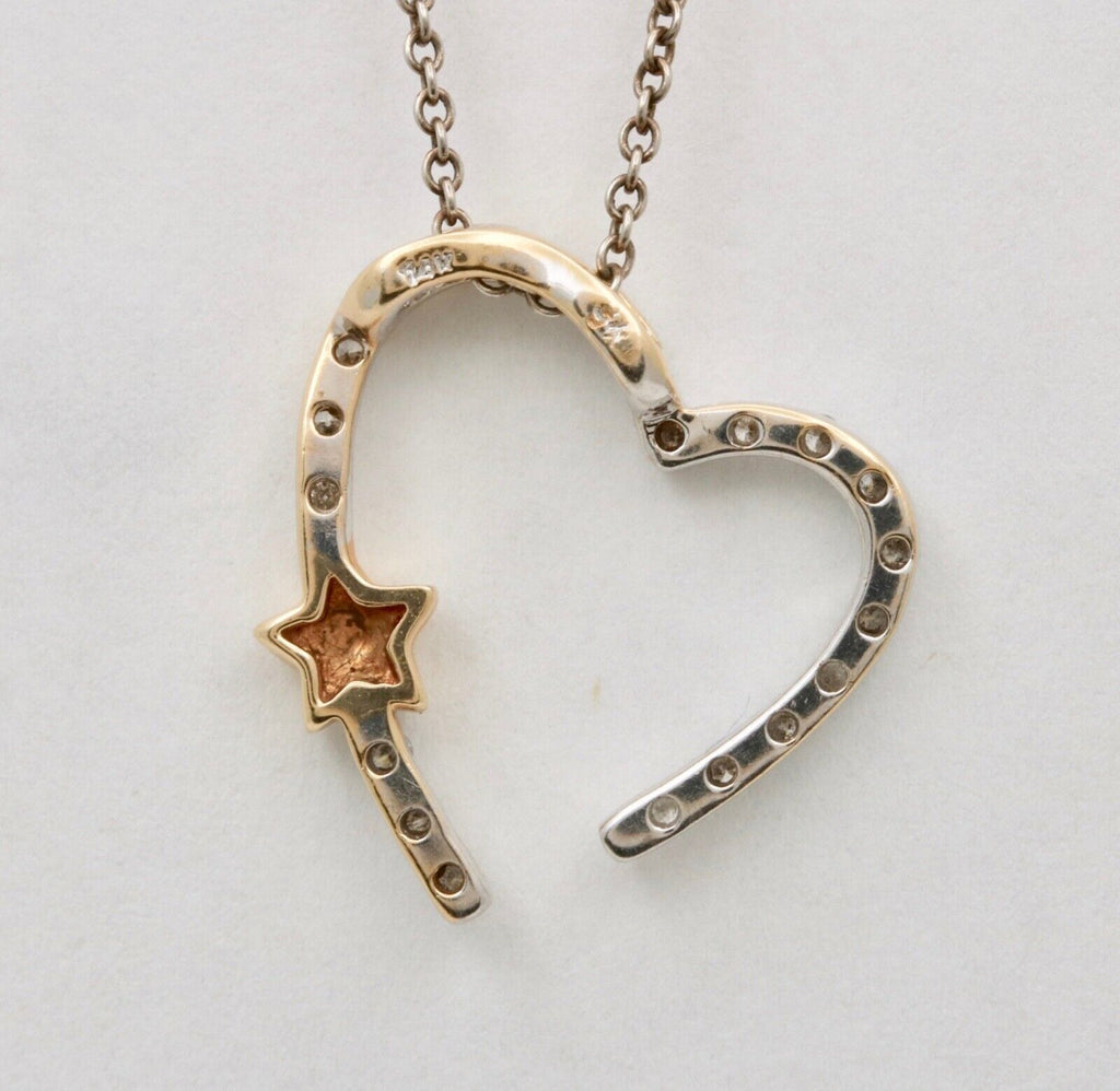 Vintage Heart on a Star Diamonds 14K White Yellow Gold Pendant