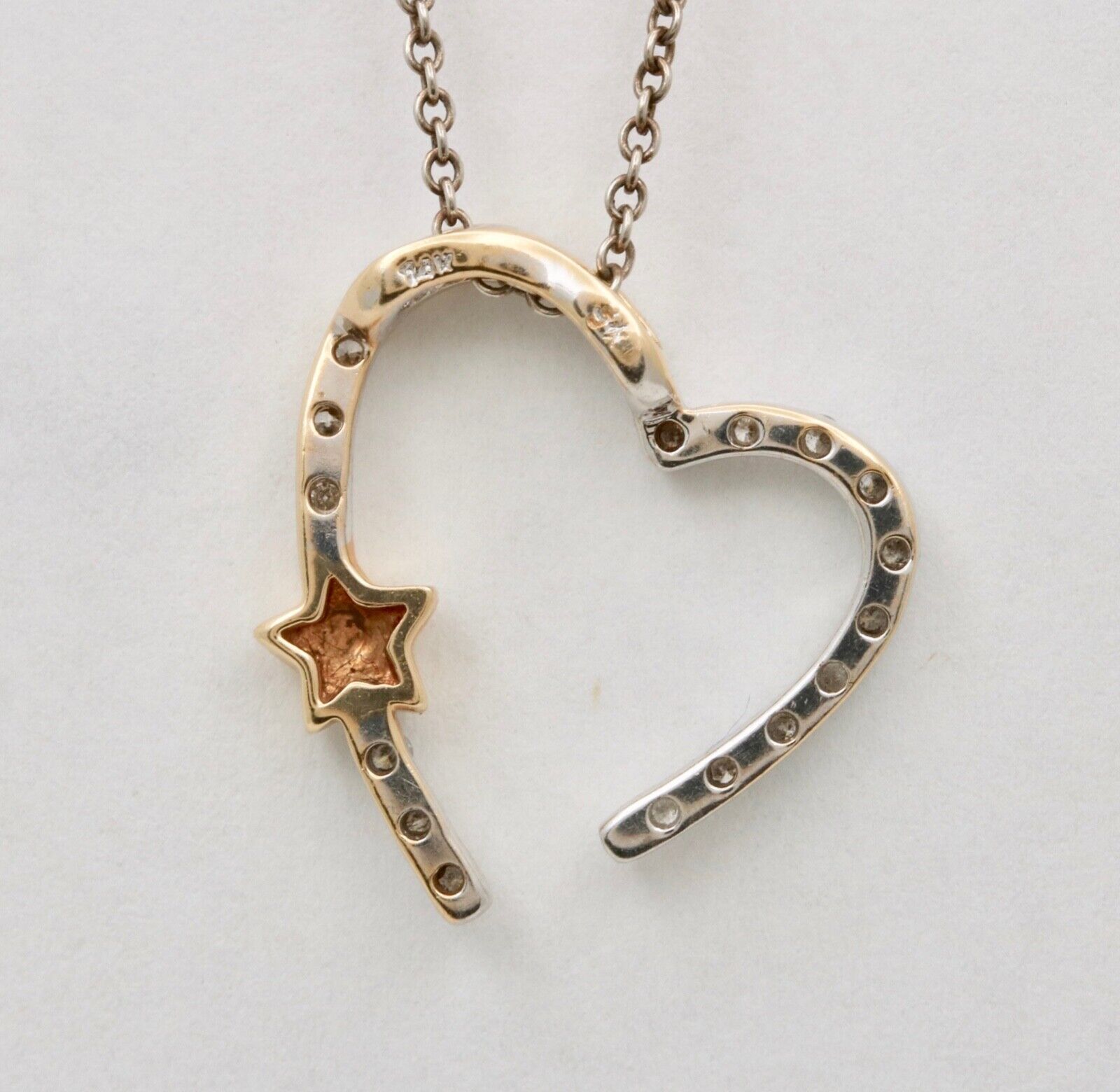 Vintage Heart on a Star Diamonds 14K White Yellow Gold Pendant