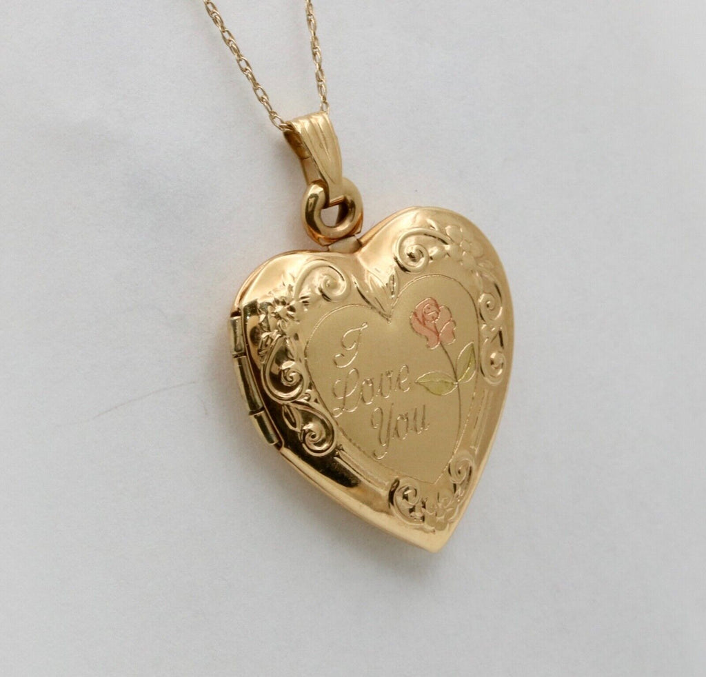 Vintage Heart "I Love You" 14K Yellow Pink Gold  Locket Pendant