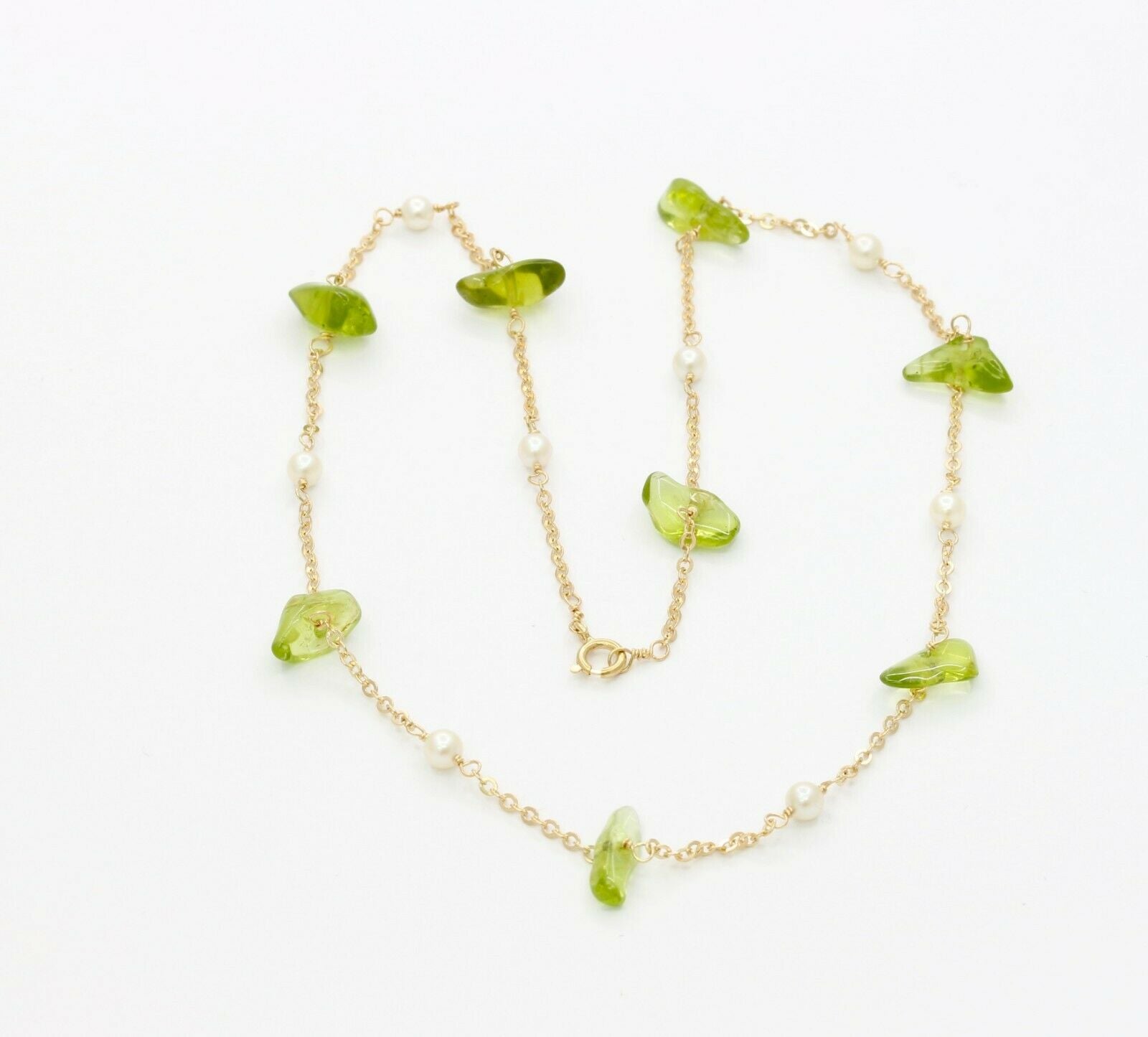 Vintage 14K Yellow Gold Peridot Pearl Necklace