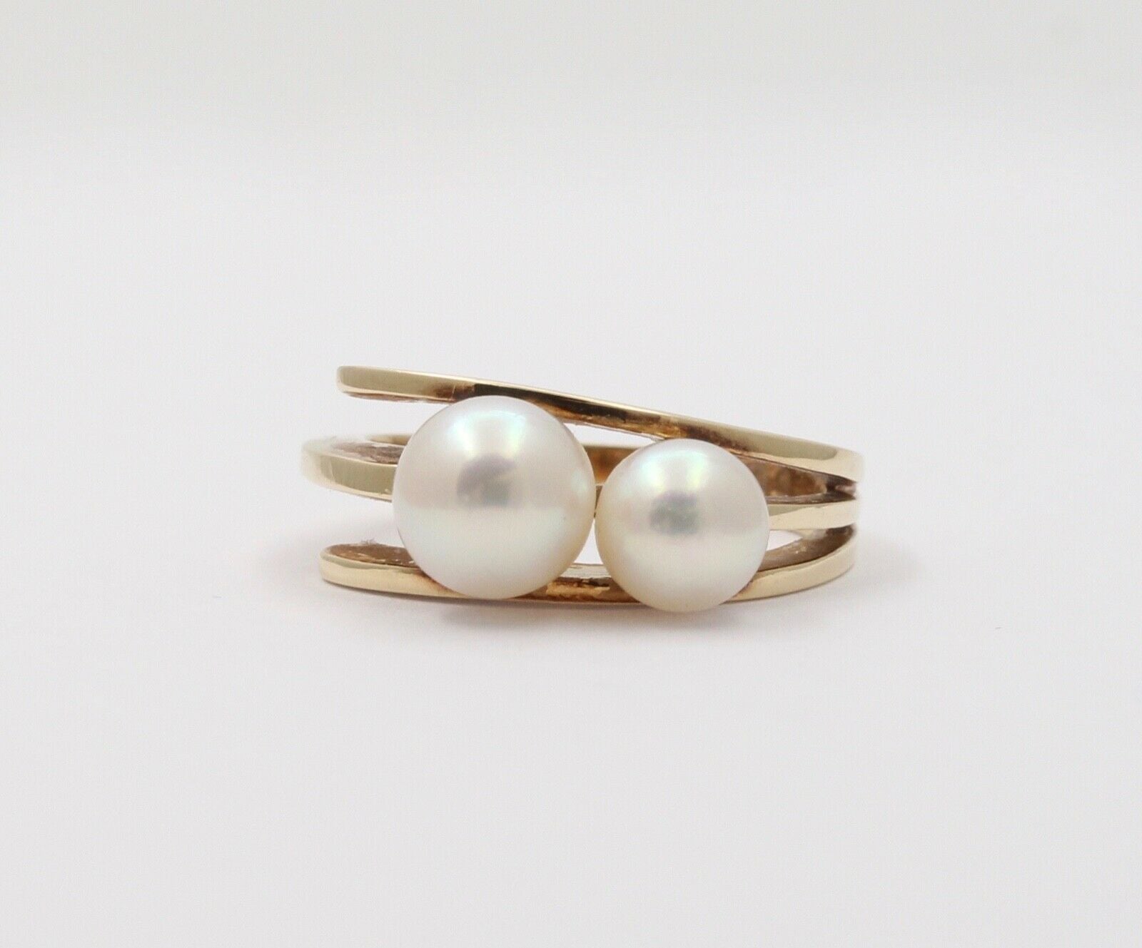 Vintage Mikimoto 14K Yellow Gold Akoya Pearls Bypass Ring