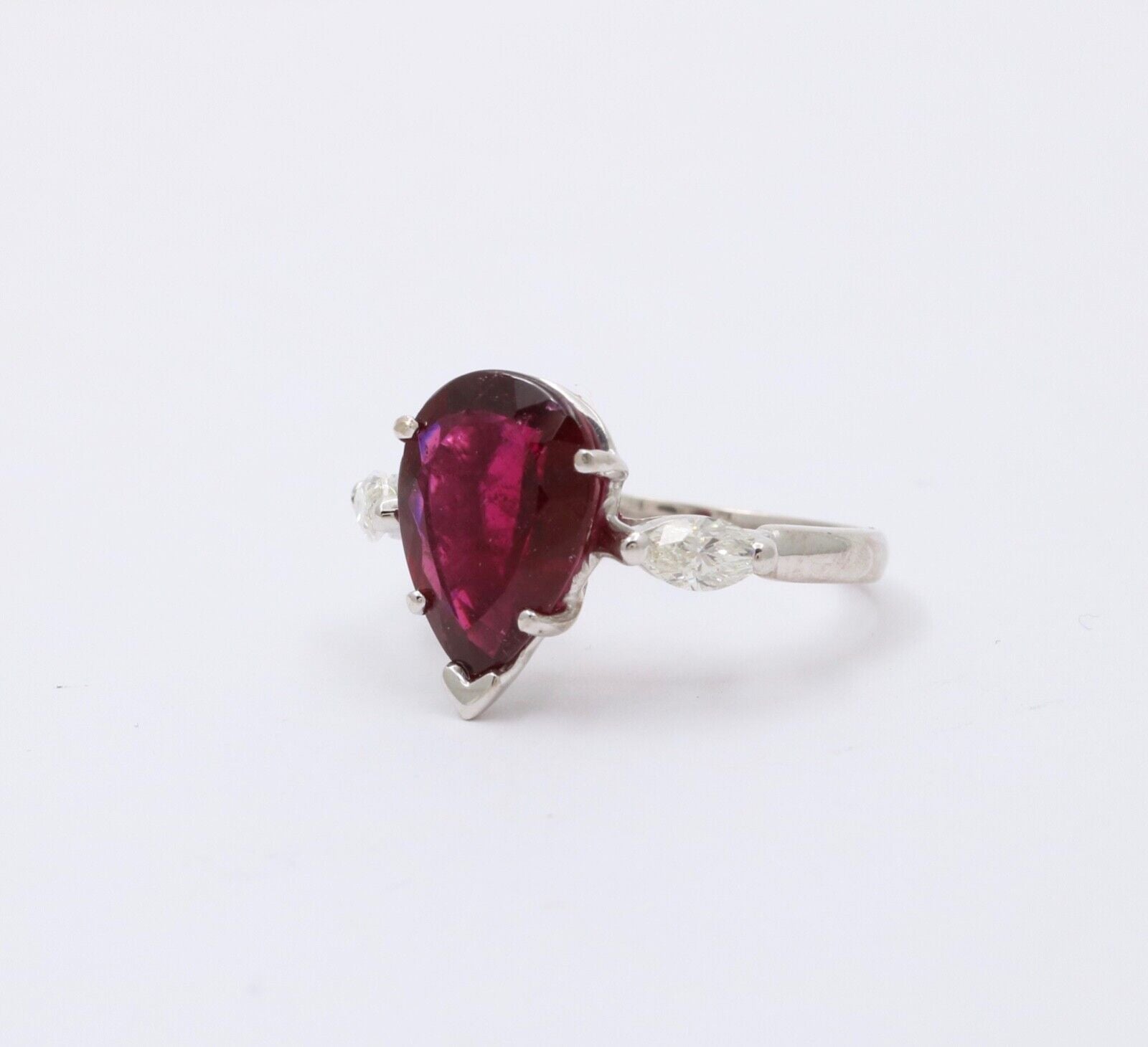 Gorgeous 18K White Gold Rubellite Tourmaline and Diamond Ring