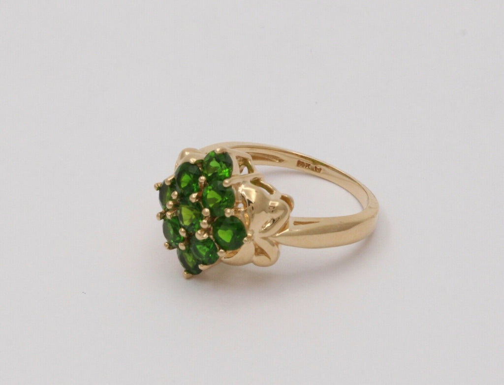Vintage Cluster Green Garnet 14K Yellow Gold Ring