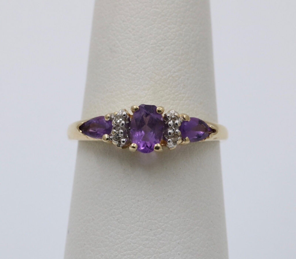 Vintage Amethyst Diamonds 10K Yellow White Gold Ring
