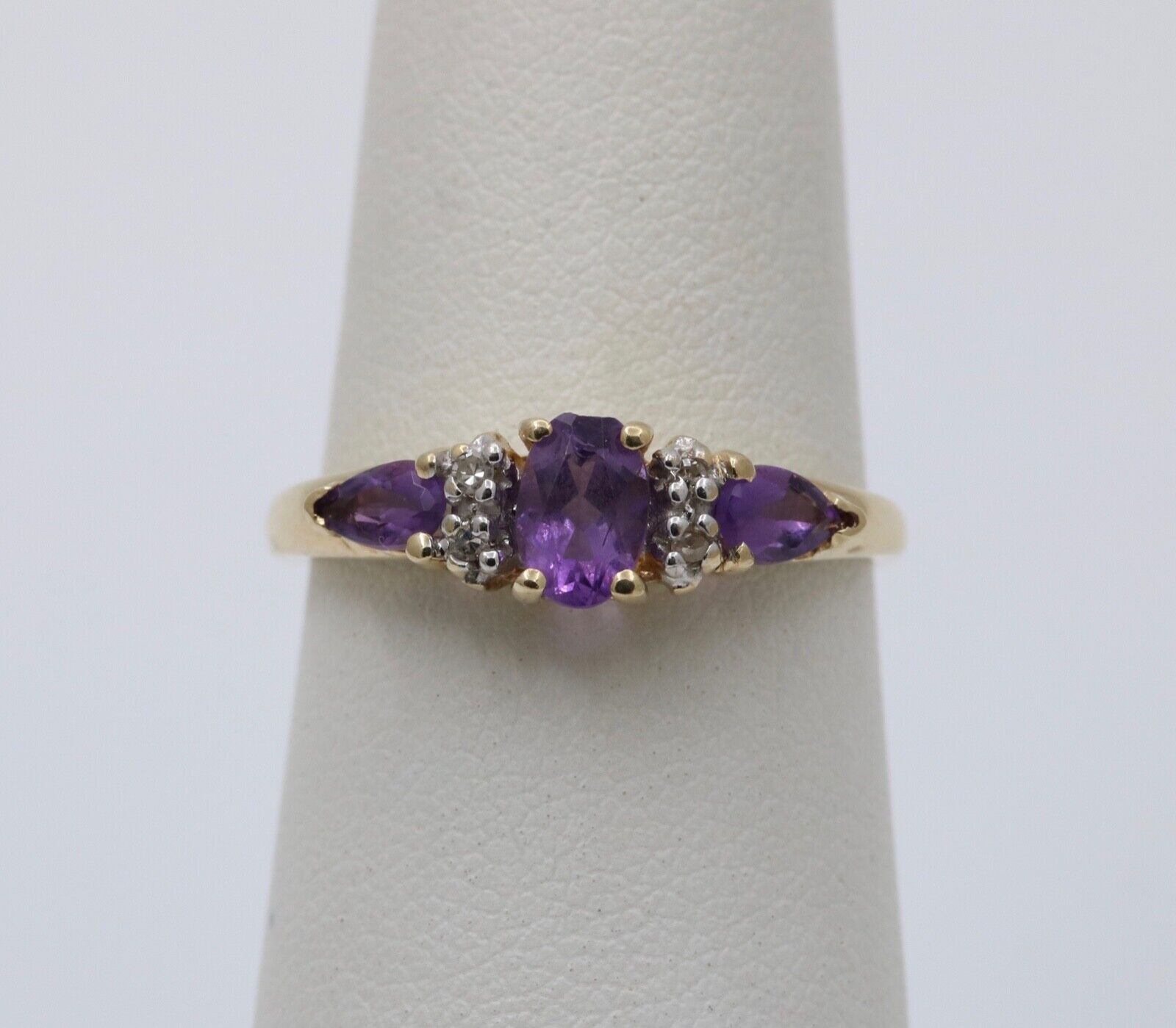 Vintage Amethyst Diamonds 10K Yellow White Gold Ring
