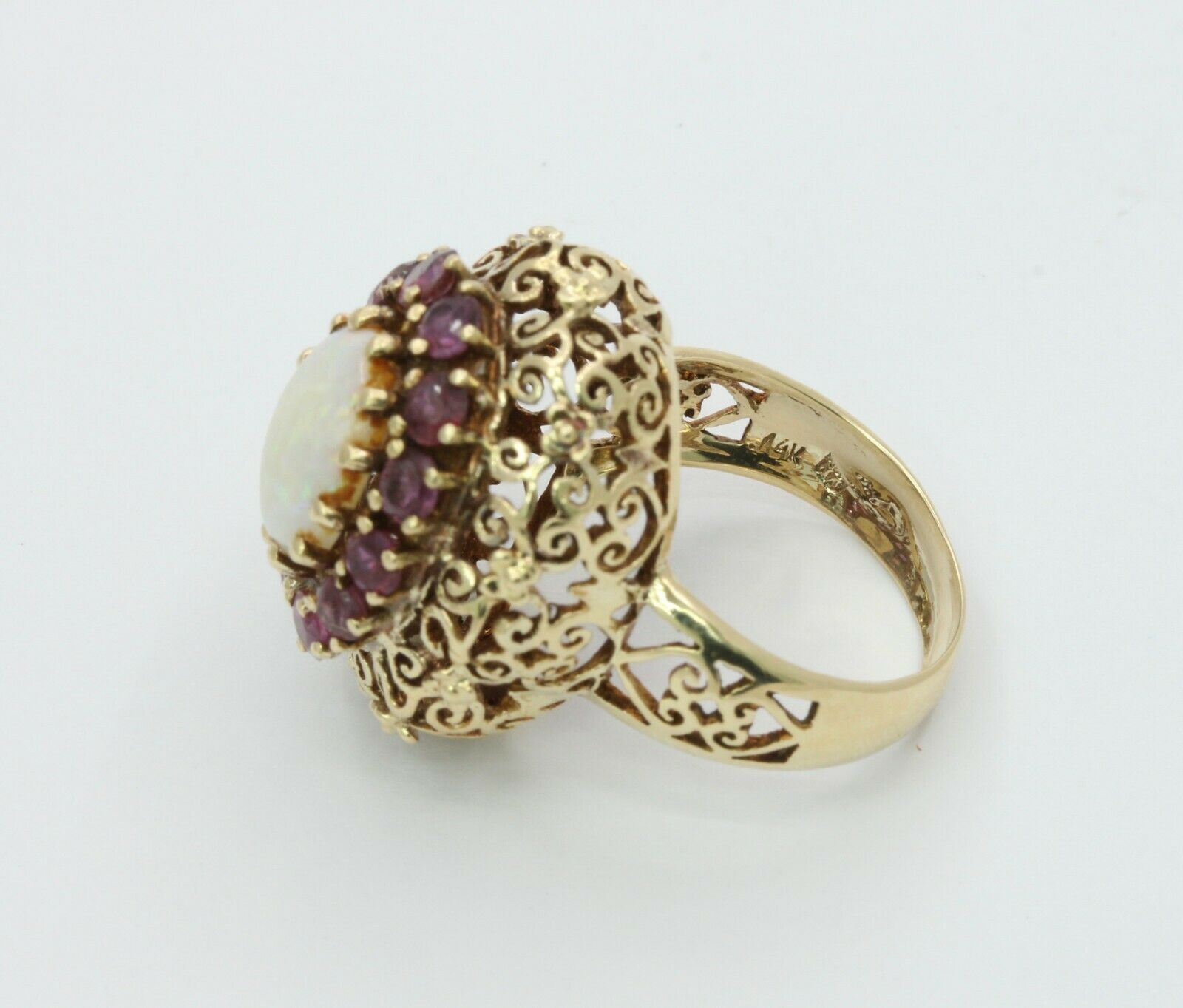 Vintage 14K Yellow Gold Ruby Opal Statement Ring