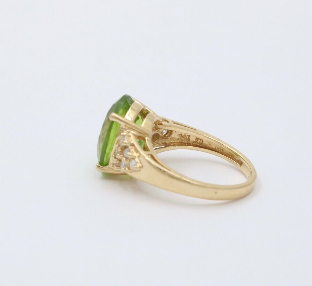 Classic 14K Yellow Gold Peridot Diamond Ring Engagement Ring Band