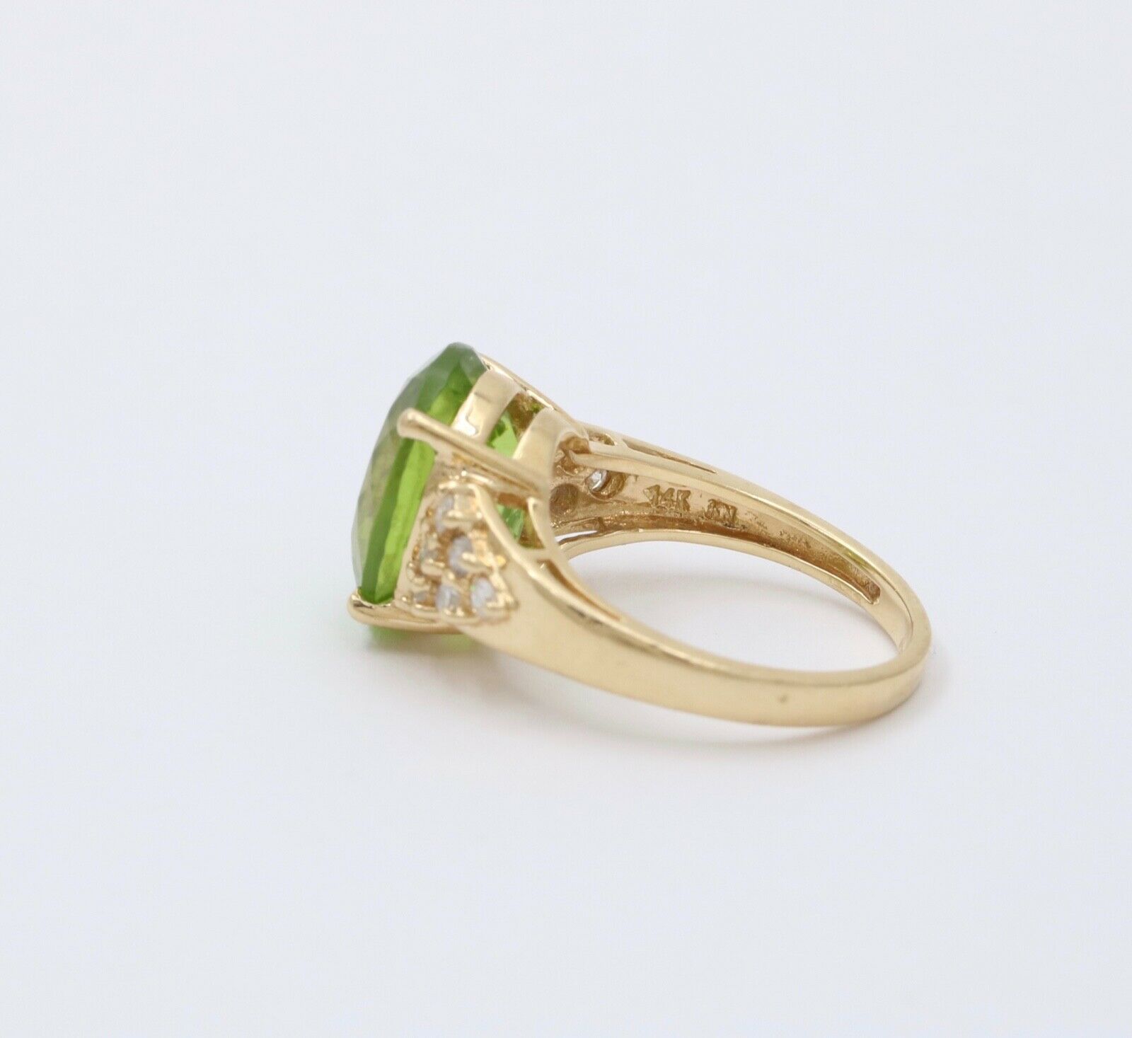 Classic 14K Yellow Gold Peridot Diamond Ring Engagement Ring Band