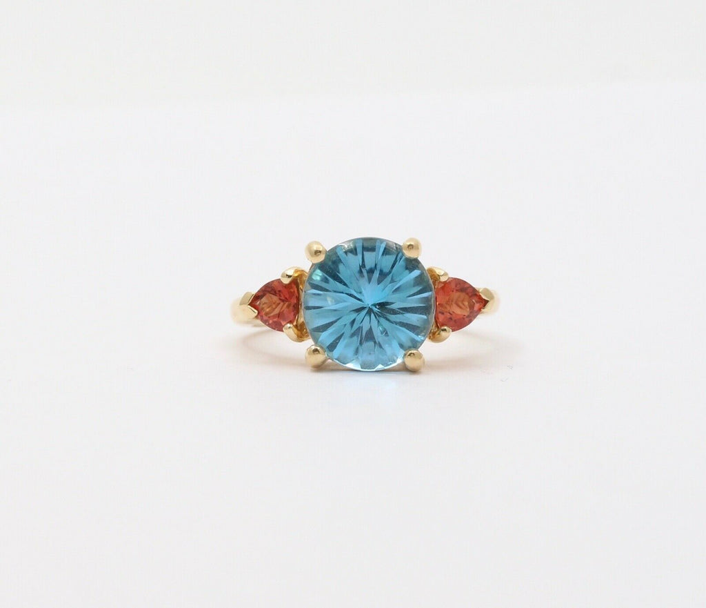 Vintage Fancy Cut Blue Topaz Madeira Citrine 14K Yellow Gold Ring