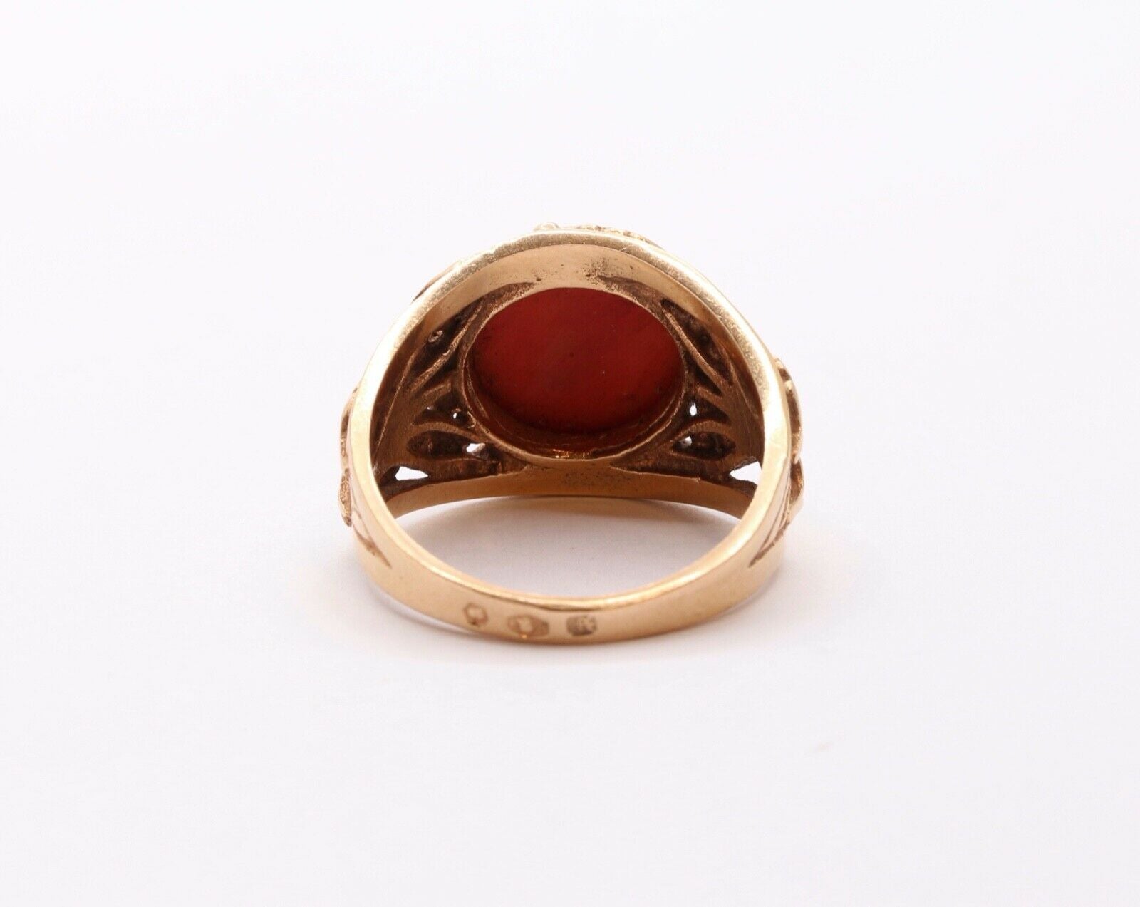 Victorian Edwardian Red Coral 14K Rose Gold Unisex Ring