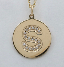 Load image into Gallery viewer, Vintage Initial “S” Diamond Medallion Charm Pendant.
