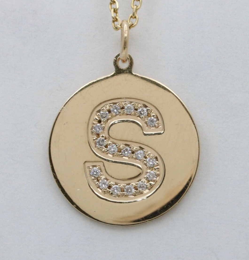 Vintage Initial “S” Diamond Medallion Charm Pendant.