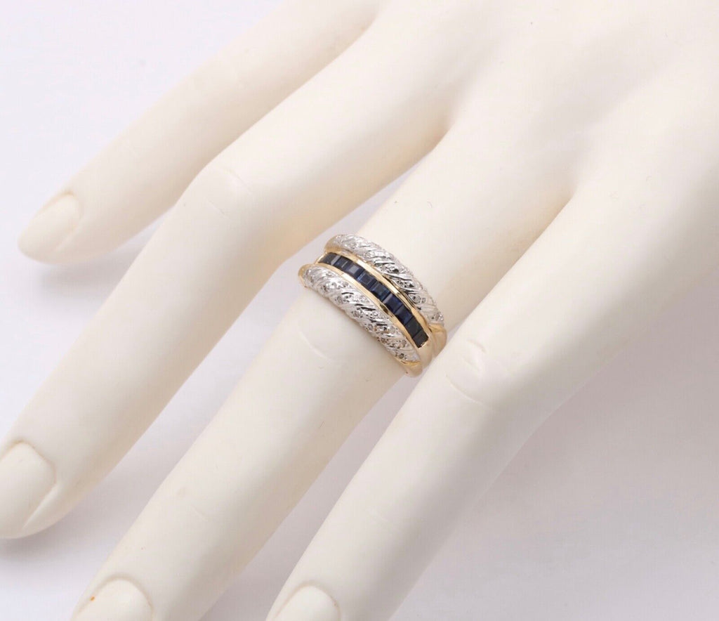 Vintage Diamonds Blue Sapphires Yellow White Gold Ring