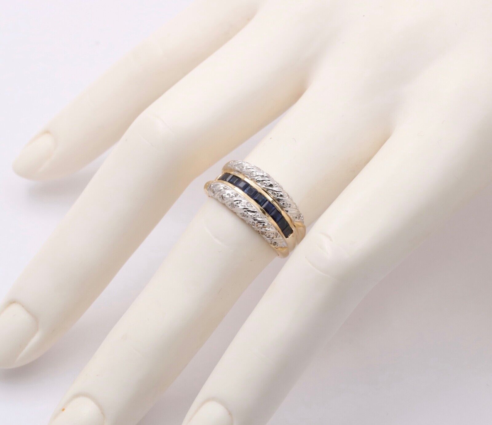Vintage Diamonds Blue Sapphires Yellow White Gold Ring