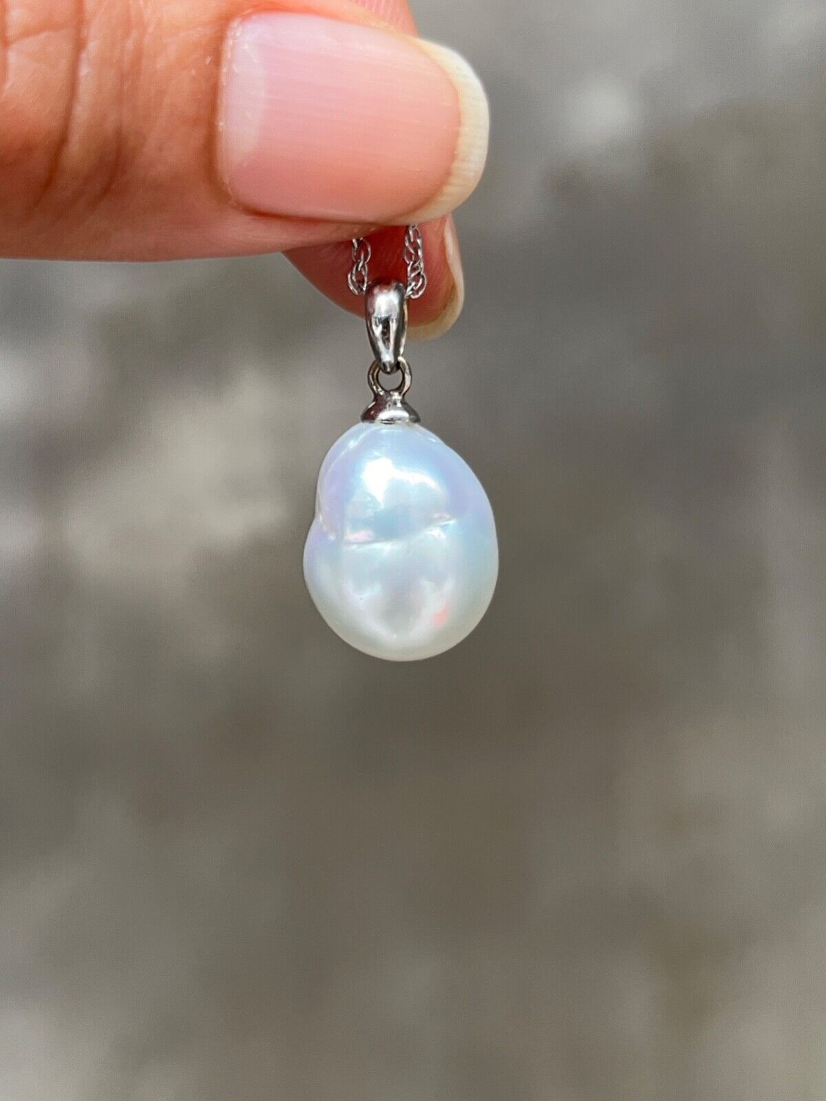 Vintage 14K White Gold Baroque Pearl Pendant, Necklace