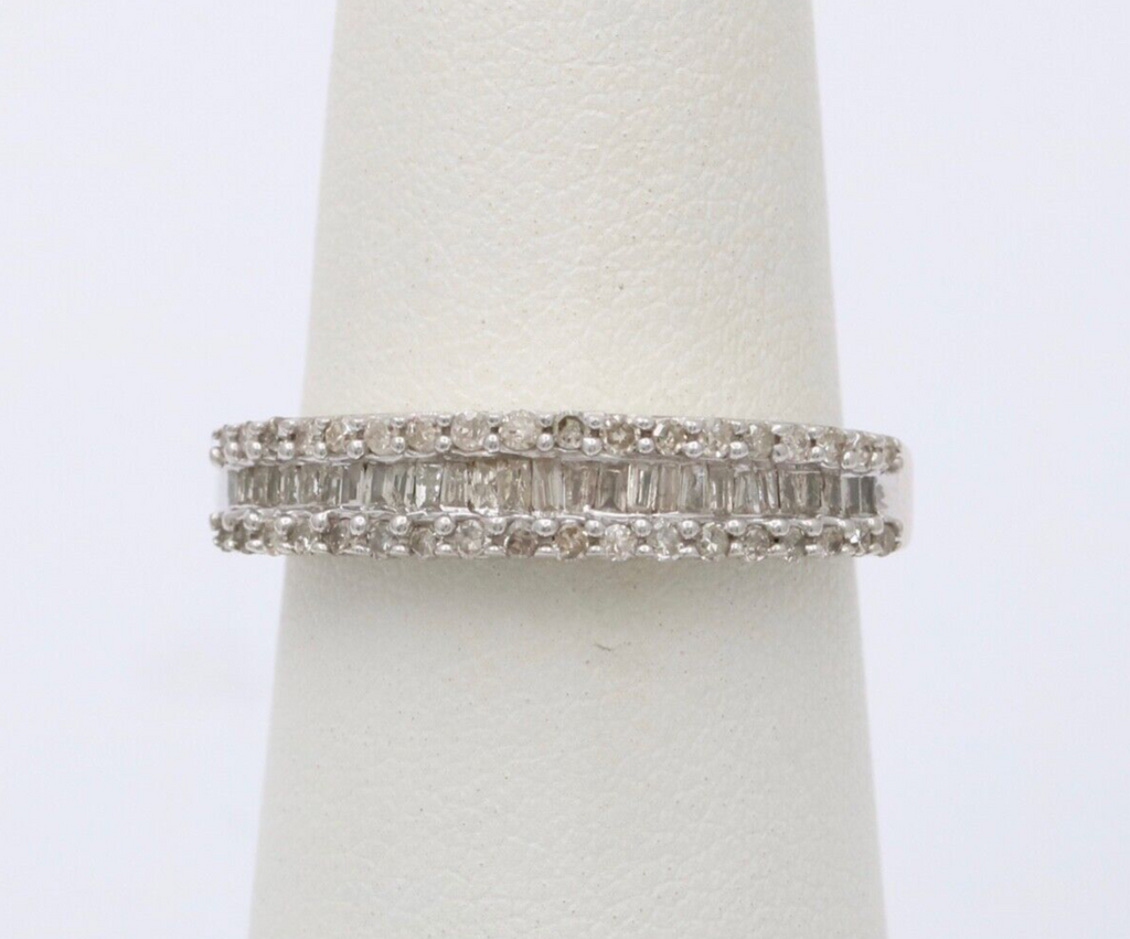 Vintage Sterling Silver Half Eternity Diamond Ring Band
