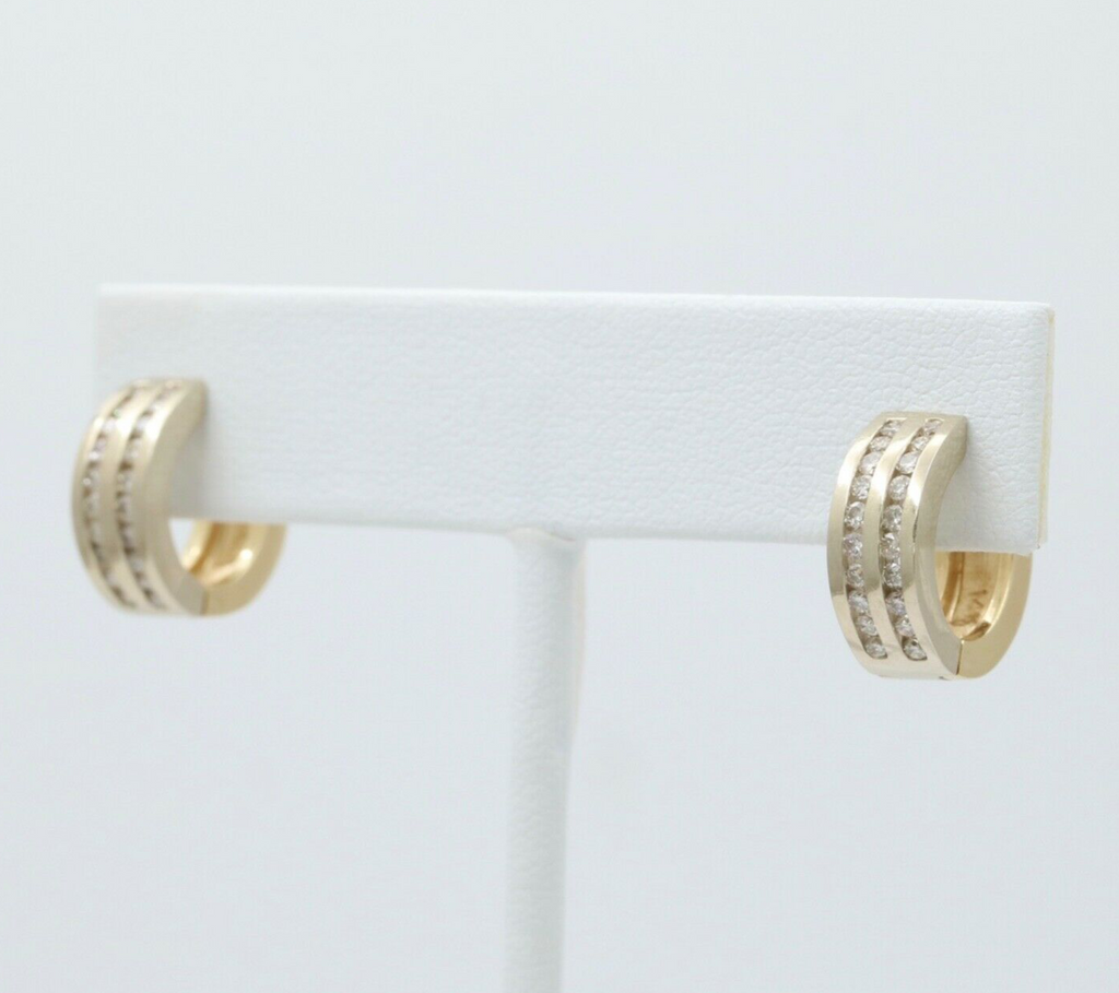 Classic Petite 14K White & Yellow Gold Diamonds Huggies Earrings
