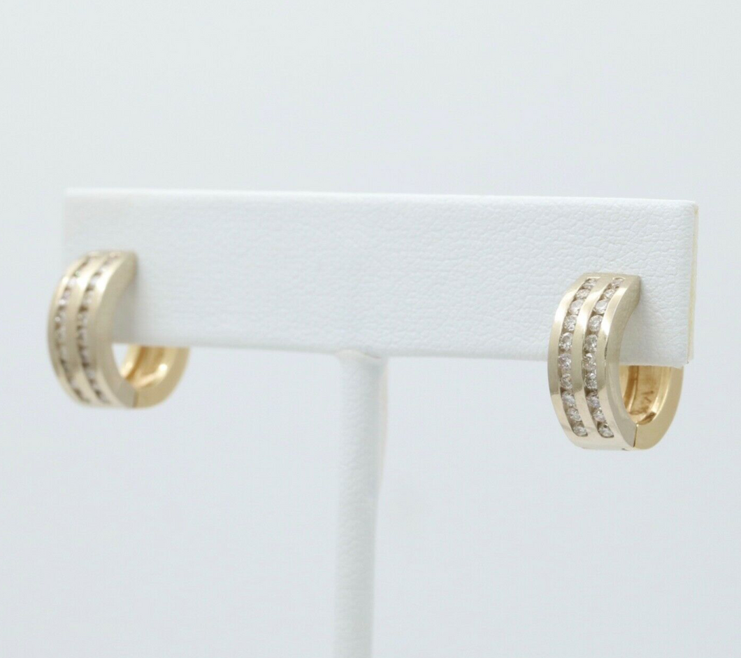 Classic Petite 14K White & Yellow Gold Diamonds Huggies Earrings