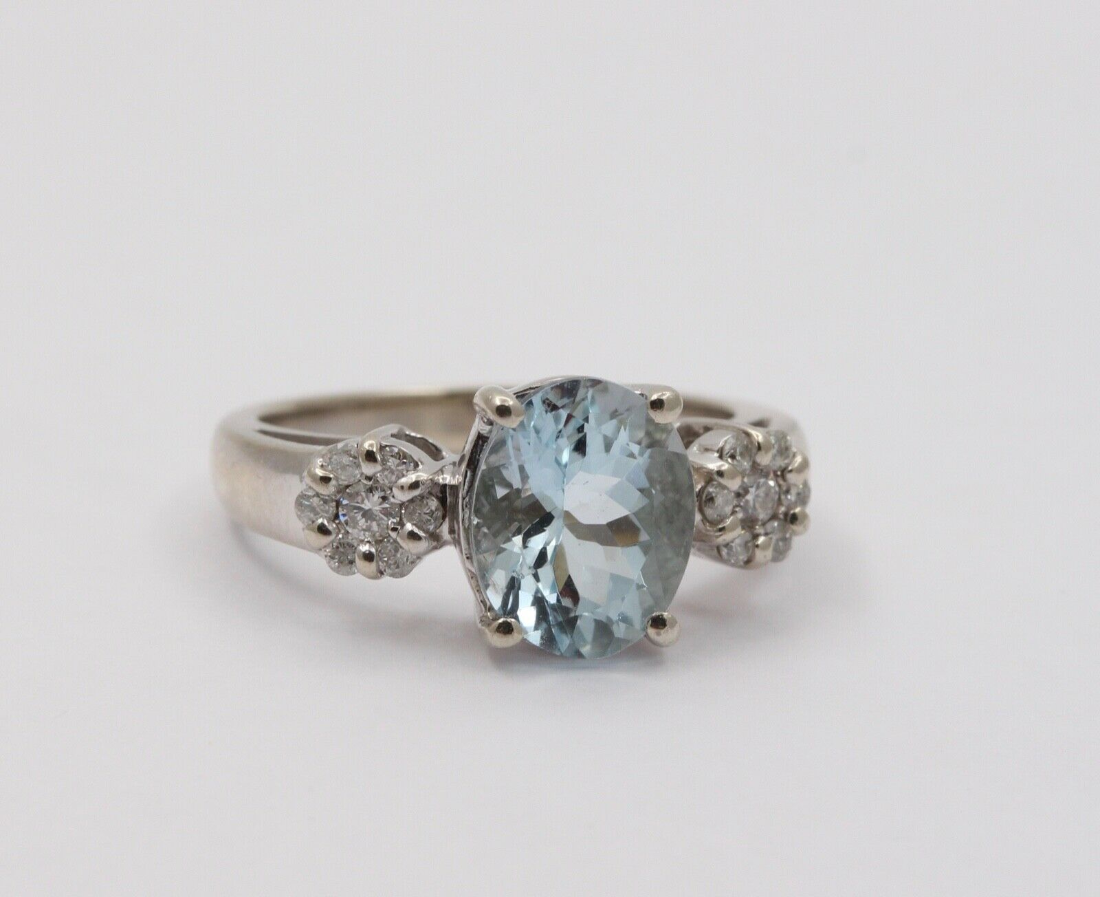Vintage Oval Aquamarine Diamonds 14K White Gold Ring