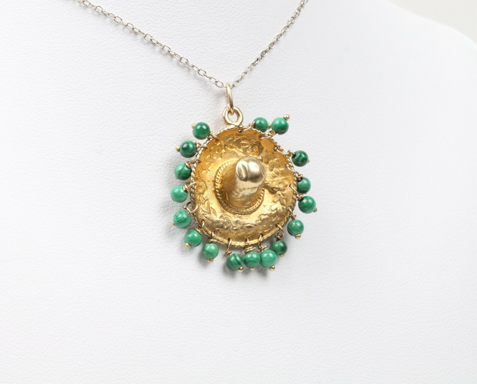 Vintage Sombrero Pendant 14K Yellow Gold Malachite