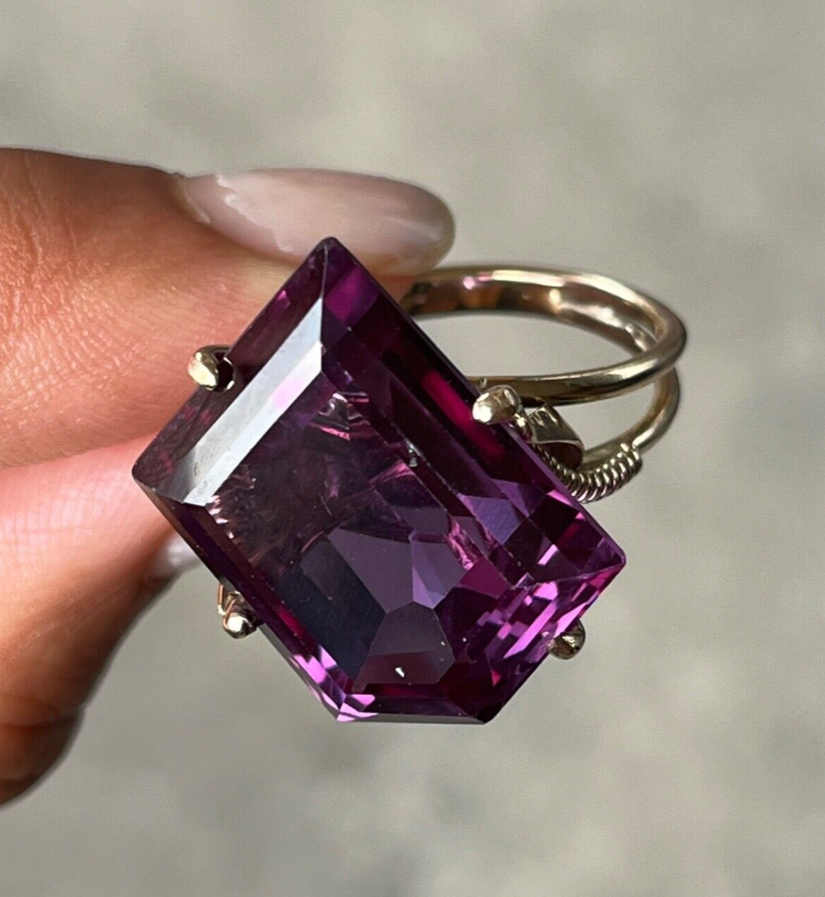 Vintage 14K White Gold Special Cut Amethyst Ring, Statement Ring.