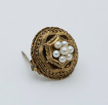 Load image into Gallery viewer, Antique Etrascan Revival 14K Yellow Gold Pearl Brooch.
