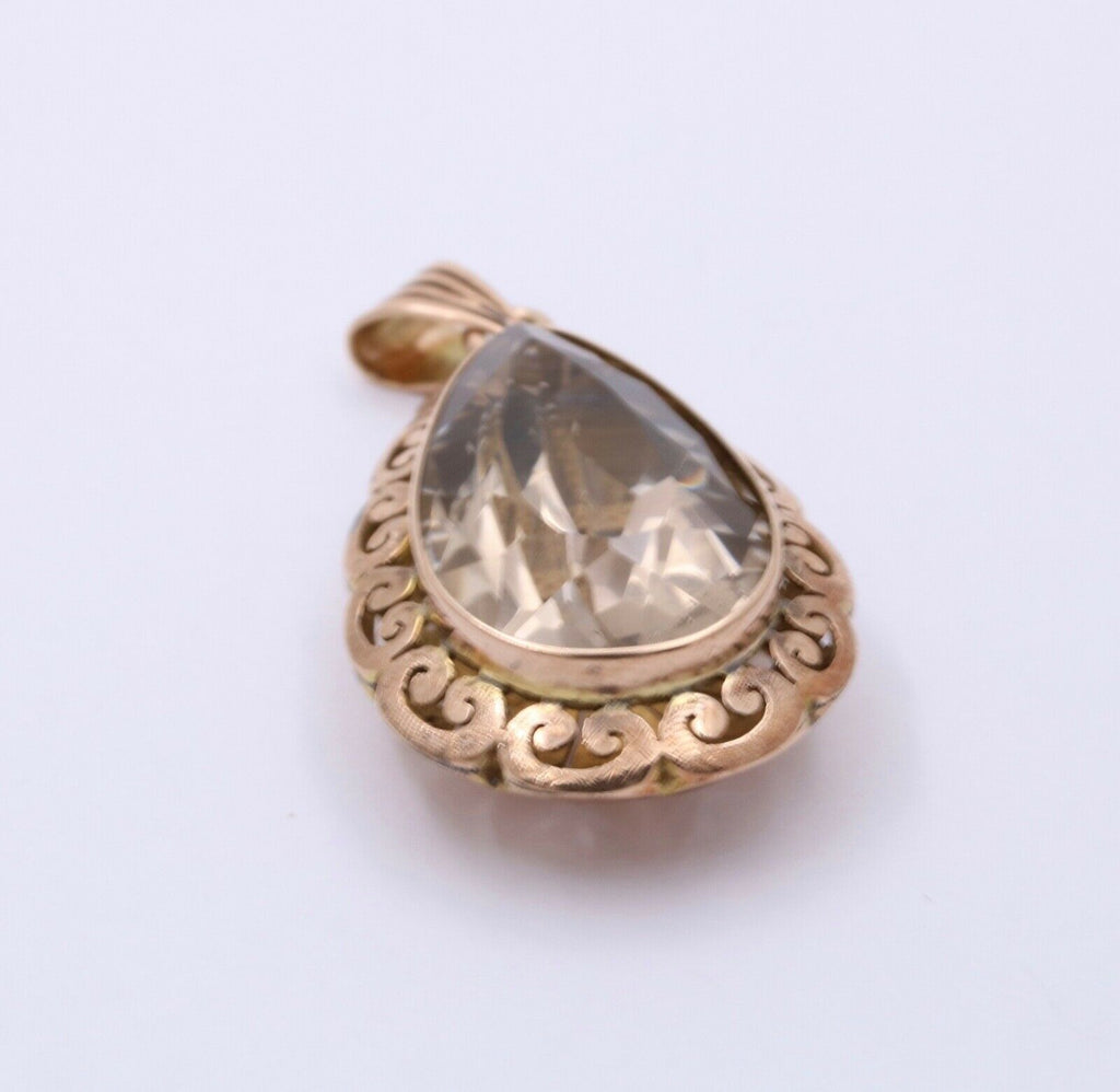 Vintage 14K Rose Gold Pear Shape Smoky Topaz  Pendant , Necklace