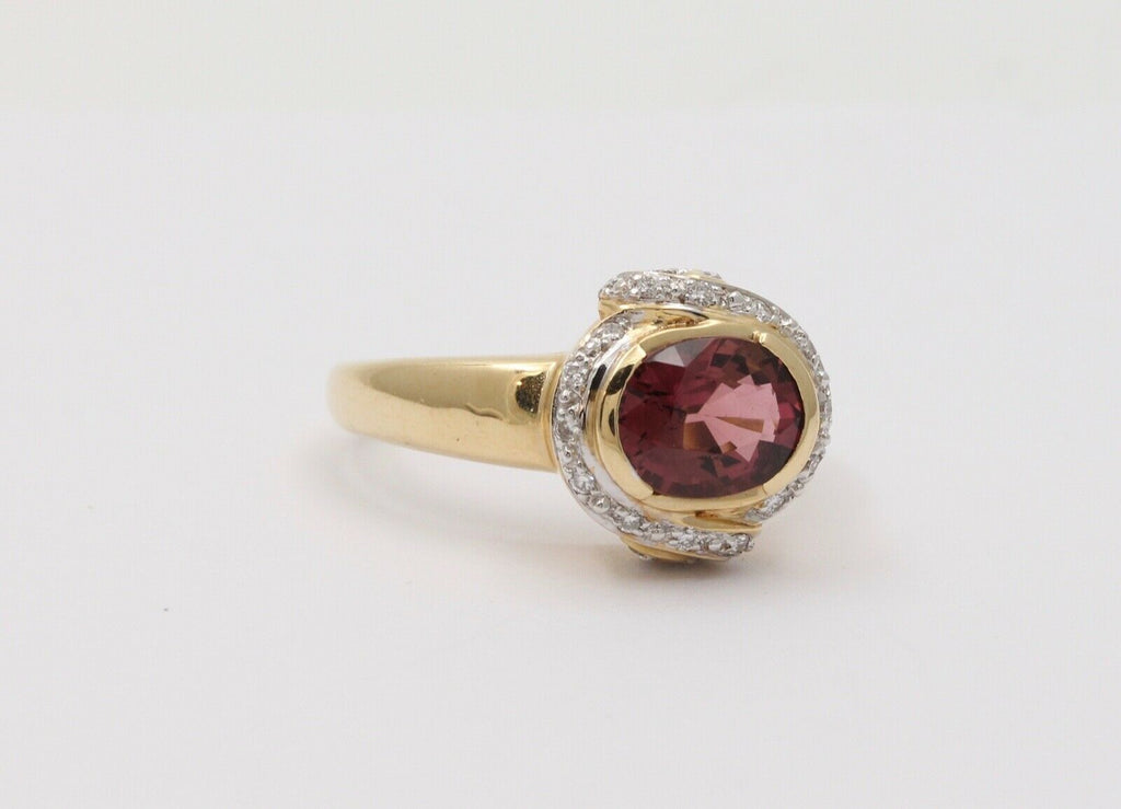 Vintage Tourmaline Diamonds 14K Yellow White Gold Cocktail Ring
