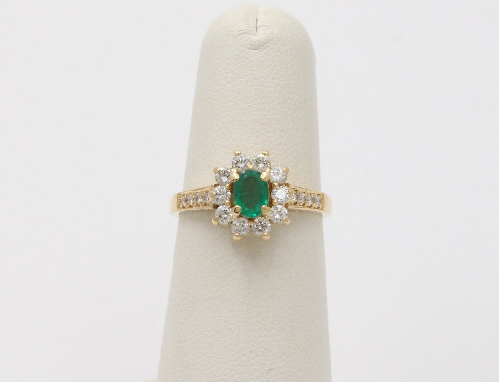 Vintage Cluster Emerald Diamonds 18K Yellow Gold Ring