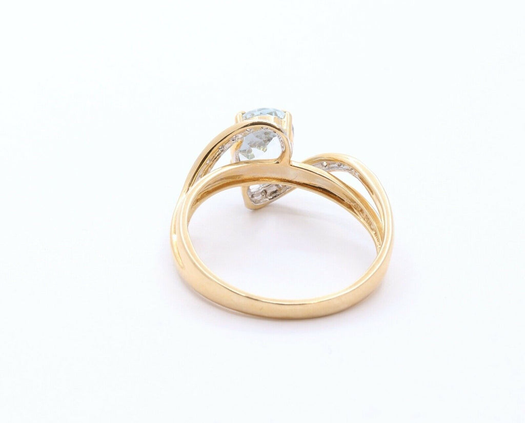 Vintage Ladies Natural Aquamarine Diamonds 14K Yellow White Gold Ring