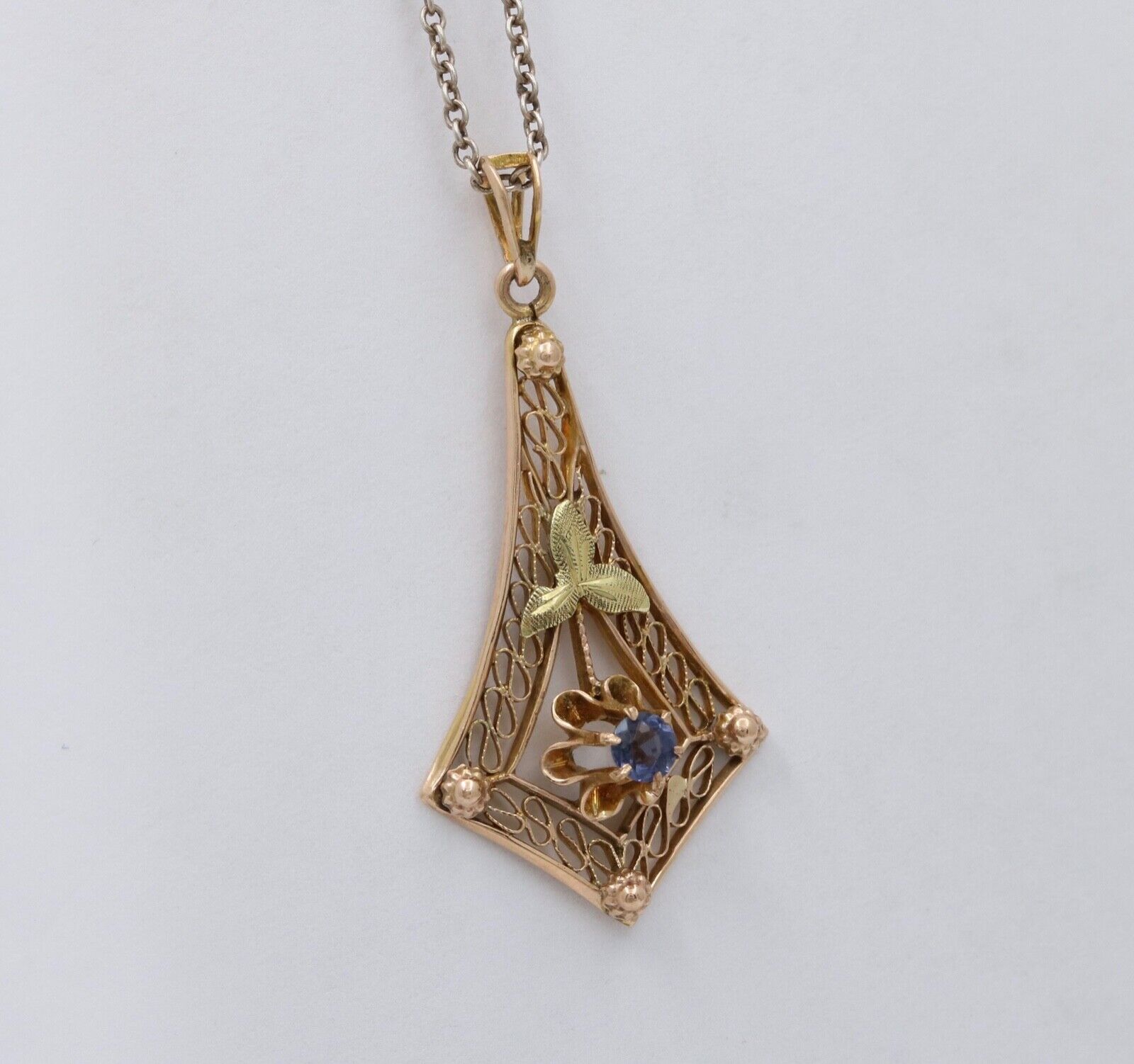 Art Nouveau Blue Sapphire 10K Yellow Gold Pendant
