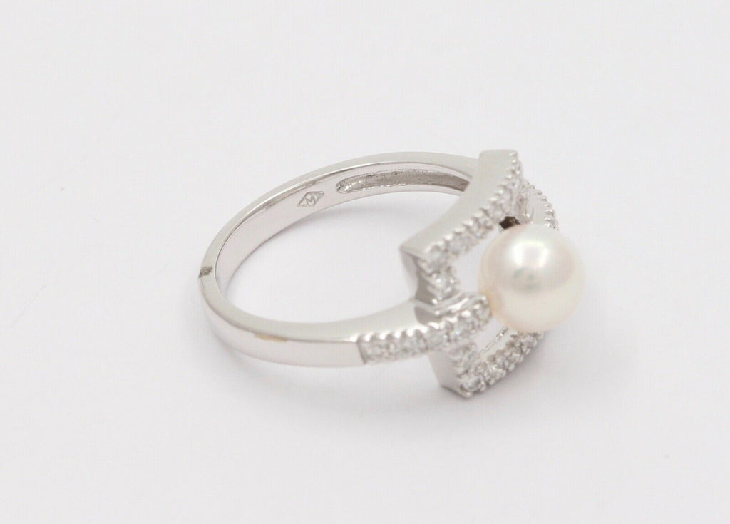 Mikimoto Pearl Diamonds 14K White Gold Ring