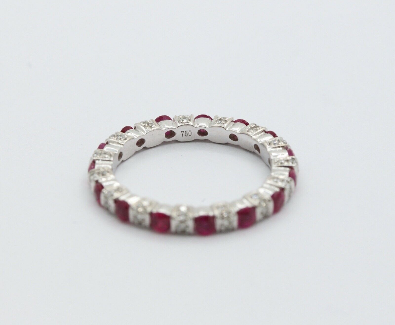 Ladies 18K White Gold Diamonds Rubies Stacking Eternity Band