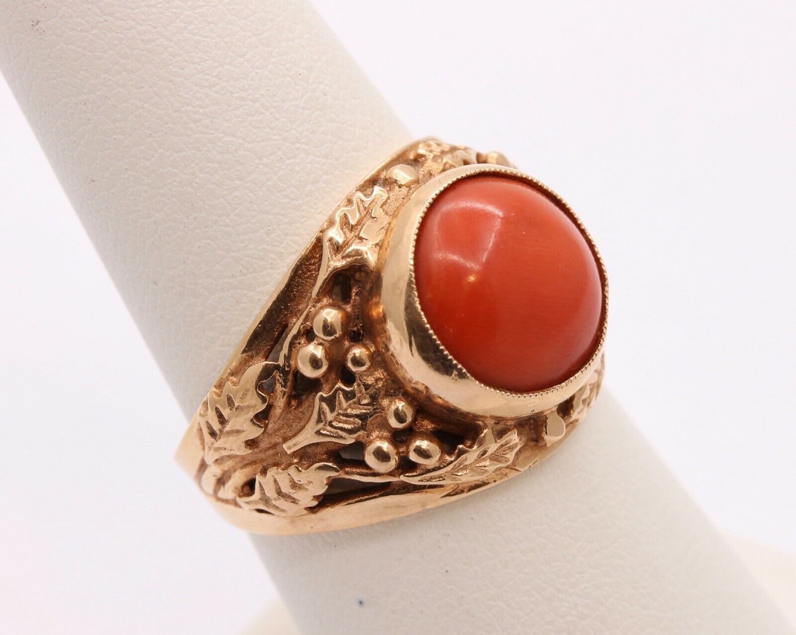 Victorian Edwardian Red Coral 14K Rose Gold Unisex Ring
