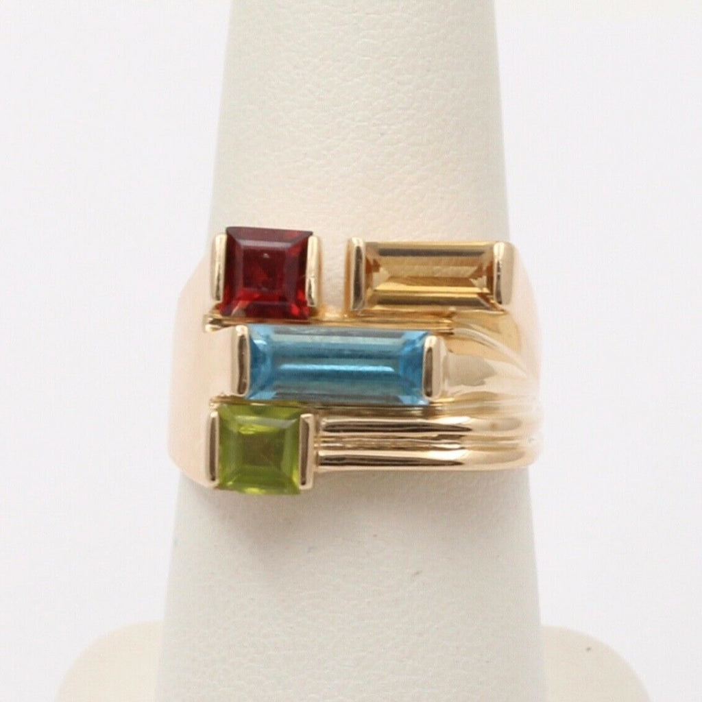 Vintage Geometric Multi Stone 14K Yellow Gold Ring