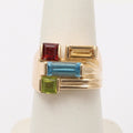 Vintage Geometric Multi Stone 14K Yellow Gold Ring