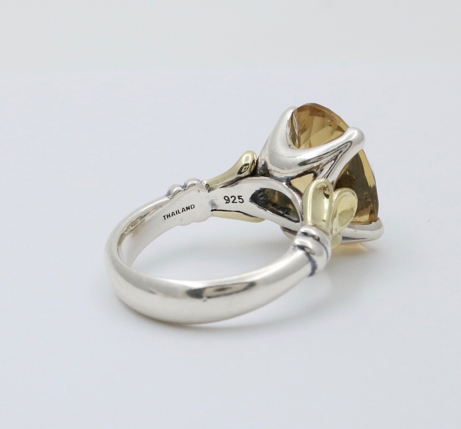 Vintage Yellow Quartz 18K Yellow Gold 925 Silver Ring