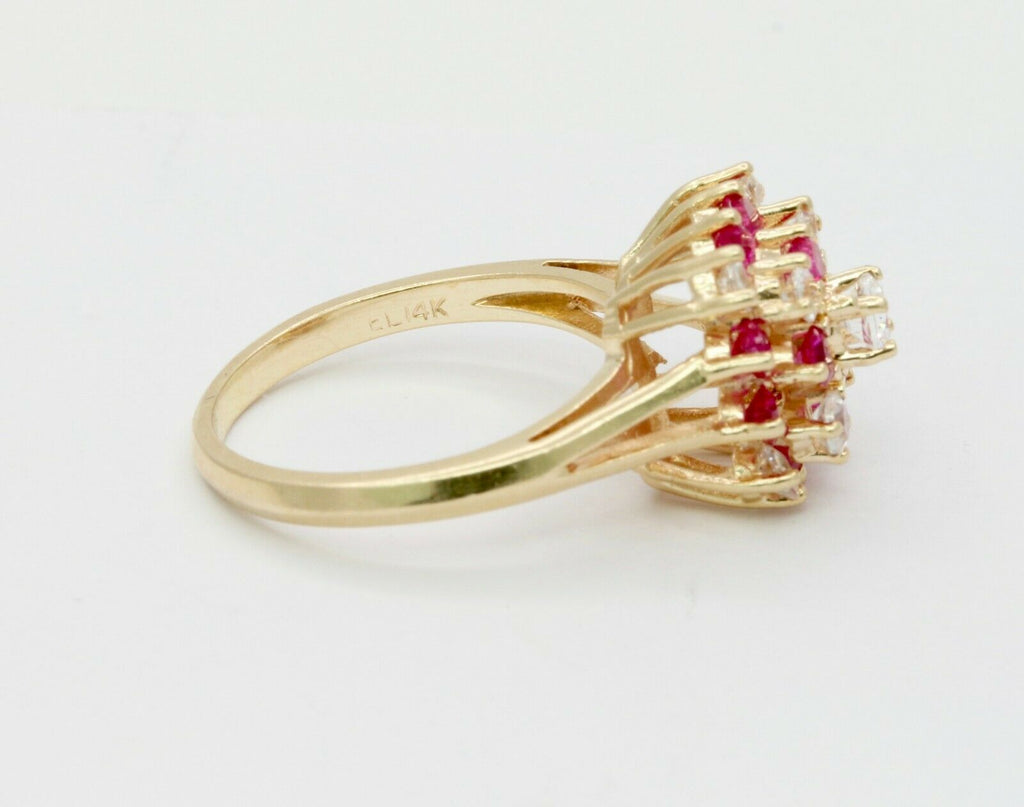 Cute 14K Yellow Gold Ruby CZ Cluster Ring