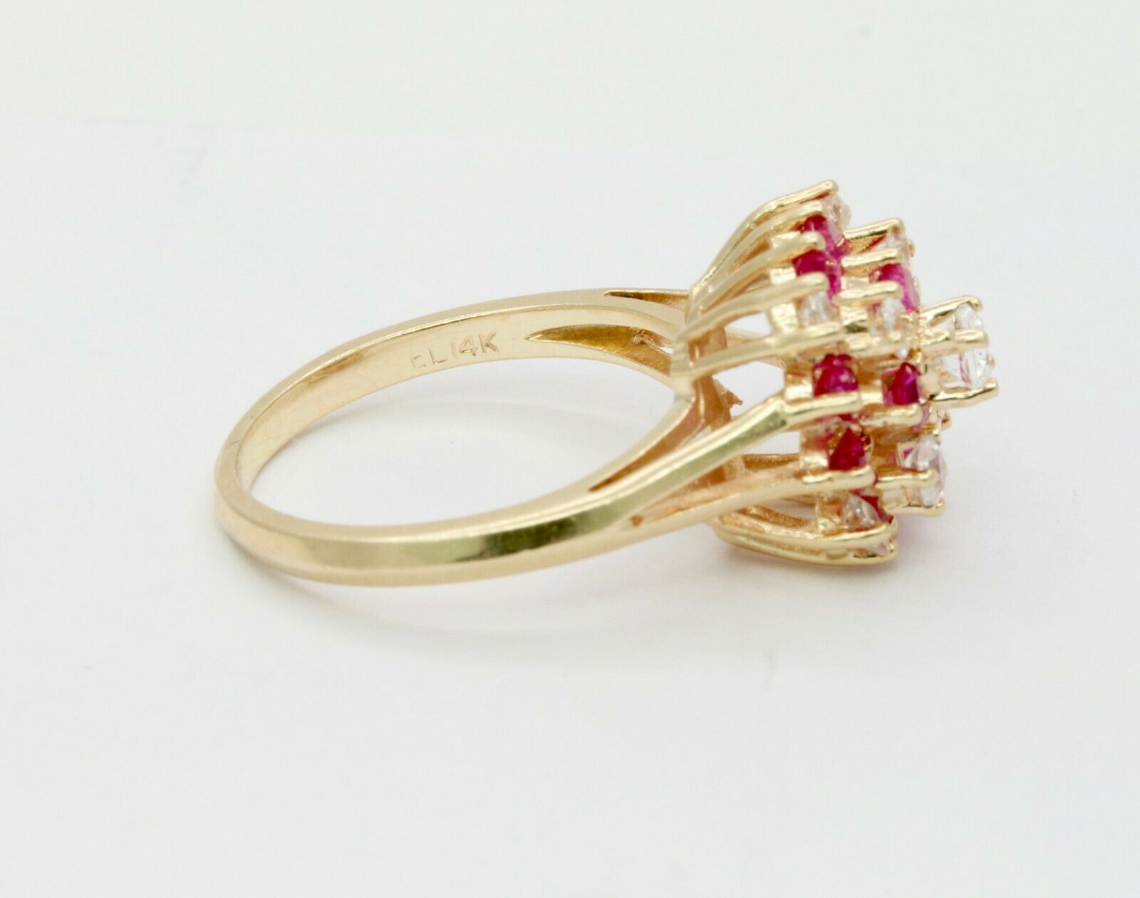 Cute 14K Yellow Gold Ruby CZ Cluster Ring