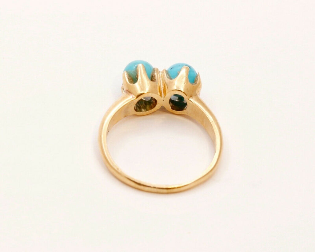 Victorian Ladies Twin Turquoise 14K Yellow Gold Ring