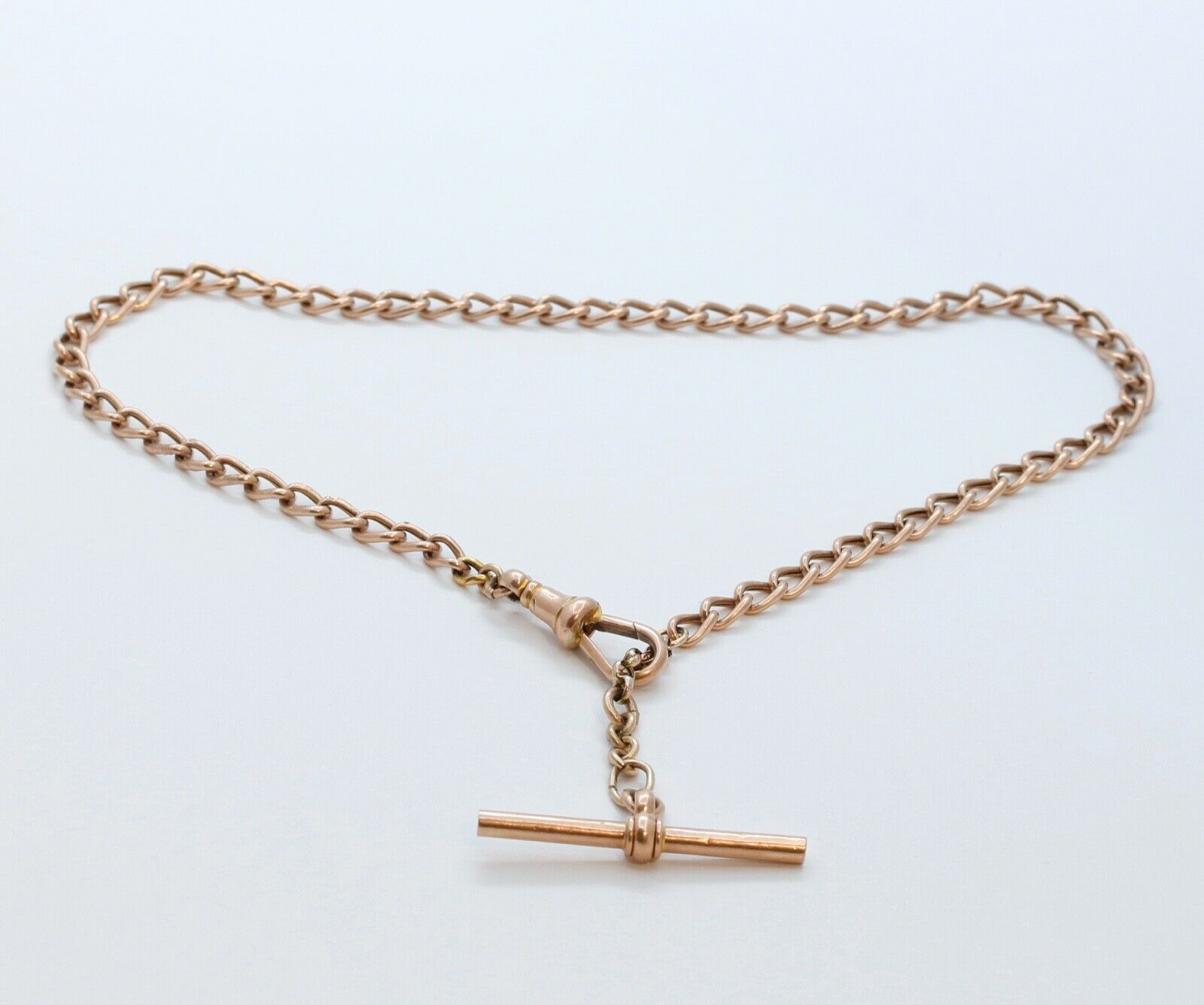 Victorian 14K Rose Gold Watch Chain Dog Clip Clasp T Bar Necklace