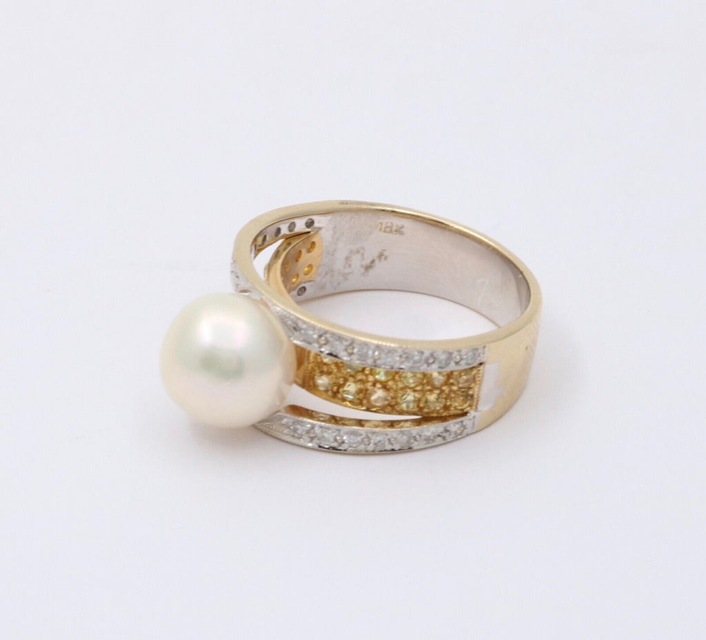Vintage 18K Gold Pearl & Diamond Ring.