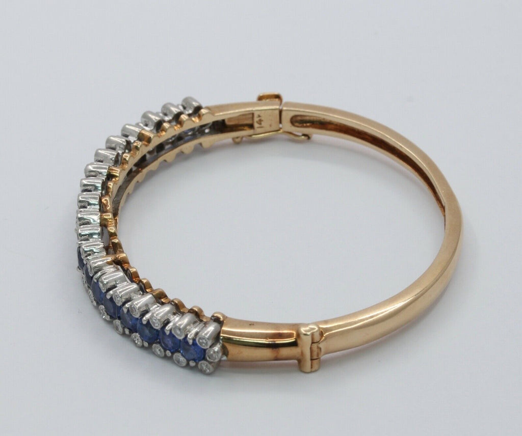 Lovely Vintage Ladies Bangle Bracelet 14K Sapphires Diamonds